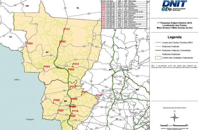 Com 9 postos em MS, pesquisa sobre fluxo em rodovias come&ccedil;a amanh&atilde;