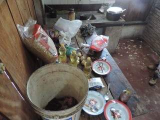 Carne podre foi encontrada em casa abandonada utilizada como alojamento de trabalhadores resgatados em Caracol (Foto: Divulgação/MPT)