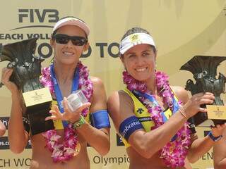 Talita e Maria Elisa faturam título em etapa do Circuito Mundial de Vôlei de Praia, disputada em Sanya. (Foto: Divulgação/FIVB)