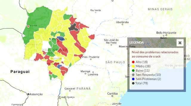 Crack est&aacute; em 84% das cidades de MS; em 18 delas como amea&ccedil;a grave