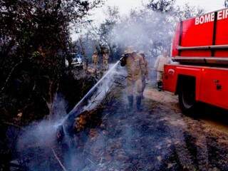 Corpo de Bombeiros atuam no combate aos incêndios florestais no Pantanal (Foto: Chico Ribeiro/Divulgação)