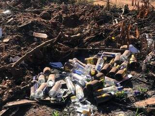 Quantidade de garrafas impressiona em terreno de outro ponto do Vilas Boas (Foto: Liniker Ribeiro)