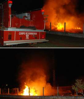 Incêndio atingi terreno com 1 mil m² e militares têm dificuldade para apagar as chamas. (Foto: Fátima News)