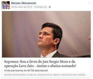 No ano passado, empresário divulgou apoio a Moro e operação contra corrupção. (Foto: Reprodução/Facebook)