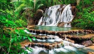 Cachoeira na Estância Mimosa na zona rural de Bonito, uma boa opção para um bate e volta nos feriados de 2020 (Foto: Rio da Prata/Assessoria)