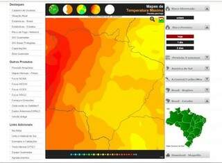 Altas temperaturas e baixa umidade relativa do ar (mapa) aumenta risco de queimadas em Corumbá. (Foto: Reprodução / Inpe)