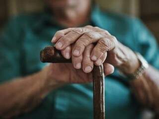 Mãos cansadas: idoso segura a bengala (Foto: TJMS/Divulgação)