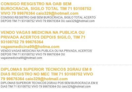 Quadrilha anuncia venda de diploma do MEC e registro da OAB na internet