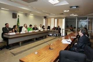 Moka participando de debate sobre violência contra mulher hoje no Senado (Foto: Luís Campos Sales)