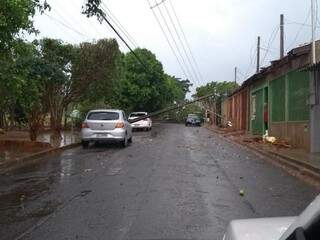 Poste caiu sobre casa na rua Prudêncio Thomaz, no Zé Pereira (Foto/Reprodução)