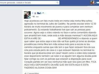 Publicação de mulher no Facebook sobre caso da filha que apanhou em terminal (Foto: Reprodução/ Facebook) 