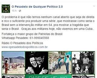 No dia do Exército, aposentados protestam a favor da intervenção militar No dia do Exército, aposentados protestam a favor da intervenção militar
