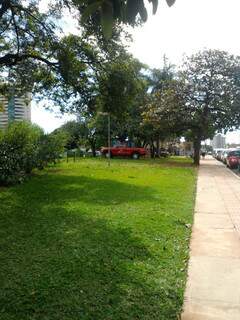 Veículo estacionado na grama na Prefeitura de Campo Grande. (Foto: Repórter News)