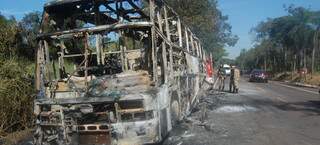 Incêndio destruiu ônibus. (Foto: Anny Malagolini)