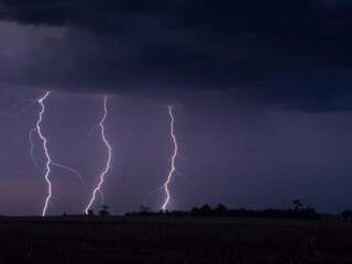 Três raios caíram ao mesmo tempo, numa área rural perto de Dourados em outubro deste ano (Foto: Maycon Zanata)