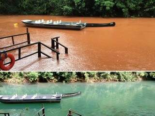 Foto do Rio da Prata com lama, em 2018 e, mesmo local, dias antes da chuvas (Foto/Reprodução): Instituto Amigos do Rio da Prata