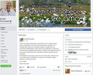 Puccinelli fala em gratid&atilde;o e f&eacute; nas redes sociais e recebe apoio de internautas