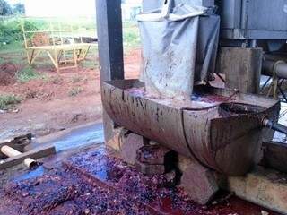 Policiais verificaram que os dejetos (sangue, miúdos e detritos dos animais) produzidos em excesso caíam dos tanques e escorriam a céu aberto. (Foto: PMA)