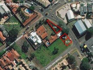 Imagem mostra, delineado em vermelho, as áreas à venda. (Foto: Divulgação/PMCG).