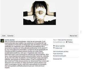 Post da professora em página do Facebook relata censura. (Foto: Reprodução/Facebook)