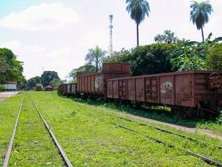 Trem parado em estação ferroviária de Miranda, no oeste de Mato Grosso do Sul (Foto: Kísie Ainoã)