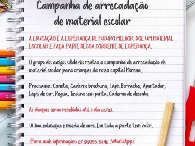 Grupo arrecada materiais escolares para ajudar crian&ccedil;as carentes