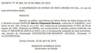 Decreto de demissão foi divulgado na edição de hoje do Diário Oficial. 