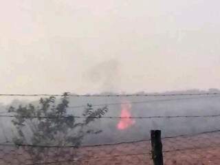 Incêndio em pastagem nos arredores da sede da fazenda, provocado durante invasão (Foto: Reprodução)