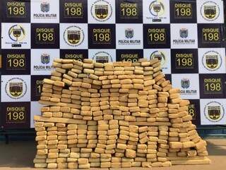 Centenas de tabletes da droga que eram transportados no veículo. (Foto: Divulgação/PMR) 