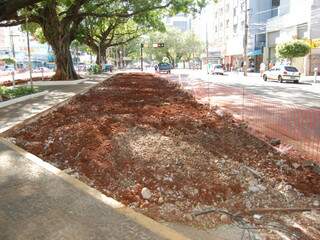 As obras começaram ontem no trecho da 13 de Maio, no centro de Campo Grande. (Foto: Simão Nogueira)