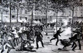 Manifestações em Chicago em 1886 (Imagem: Litografia Assiet au Beurre, 1906)