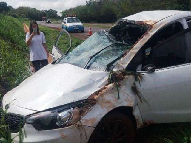 Carro com placas do Paran&aacute; capota em rodovia e passageira fica ferida