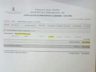Comprovante de pagamento feito a Nilcatex (Foto: PMCG/Divulgação)