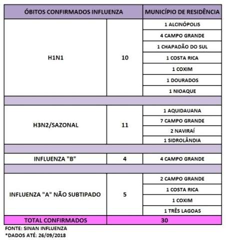 Com 2 novas mortes, chega a 30 n&uacute;mero de v&iacute;timas da gripe em 2018