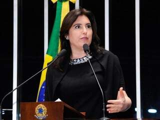 Senadora Simone Tebet (MDB), durante sessão em Brasília (Foto: Waldemir Barreto/Agência Senado)