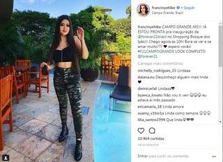 A blogueira Franciny Ehlke anunciou sua chegada a Campo Grande nas redes sociais 
