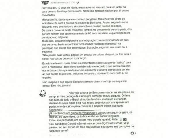 Coment&aacute;rio em rede social &ldquo;no calor de 2018&rdquo; vira den&uacute;ncia por crime de &oacute;dio