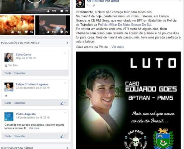 No facebook, policiais prestam &uacute;ltima homenagem ao cabo do BPtran