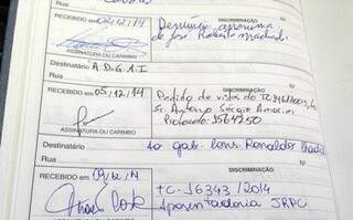 Foto anexa a nota mostra que processo foi recebido no dia 09 de dezembro. (Foto: Divulgação)