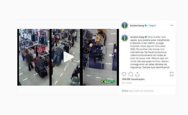 Dono da Havan divulga v&iacute;deo em busca de autora de furto em loja de MS