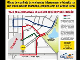 Veja o mapa das rotas alternativas para o Shopping, com entrada pela Rua Paulo Coelho Machado (Imagem: Divulgação prefeitura)