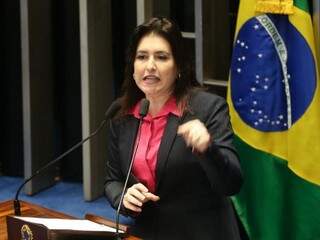 Simone Tebet em discurso no Senado (Foto: Antonio Cruz/Agência Brasil)
