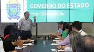 Governador Reinaldo Azambuja (PSDB) durante apresentação de balanço do ano (Foto: Chico Ribeiro)