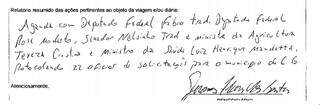 Relatório do vereador pastor Jeremias para justificar diárias em Brasília. (Foto: Reprodução)