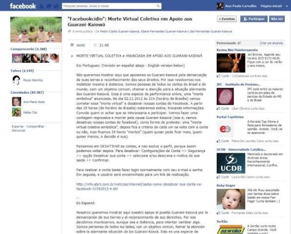 Protesto com &ldquo;morte virtual&rdquo; por &iacute;ndios de MS re&uacute;ne 4 mil