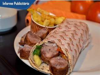 Kebab de Linguiça Pantaneira. Mistura Sul- Matogrossense sugerida por clientes que tem feito sucesso. (Foto: Divulgação)