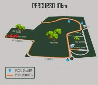 Percurso da prova de 10 km dará volta no Parque dos Poderes (Foto/Arte: Divulgação)