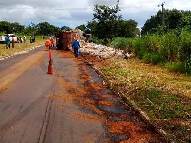 Carreta com cervejas tomba na BR-262, mas motorista sai ileso