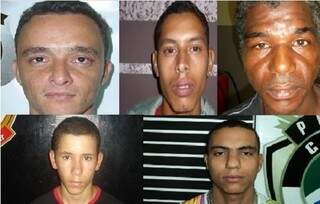 Os foragidos na sequência: Gilmar, Fernando, Manoel, Mateus, Willian . A foto de Eder não foi divulgada. (Foto: divulgação/Polícia Civil)