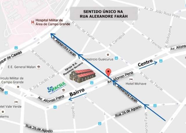 Rua que cruza com a Afonso Pena em frente a igreja passa a ser m&atilde;o &uacute;nica